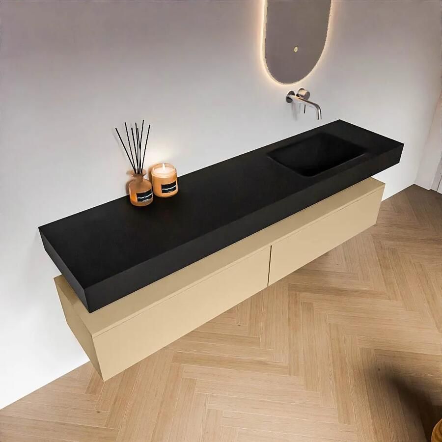 Zaro Alan badmeubel 190cm sand 2 lades met vrijhangende wastafel cloud rechts zonder kraangat urban