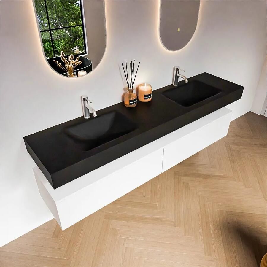 Zaro Alan badmeubel 190cm talc 2 lades met vrijhangende wastafel cloud dubbel 2 kraangaten urban