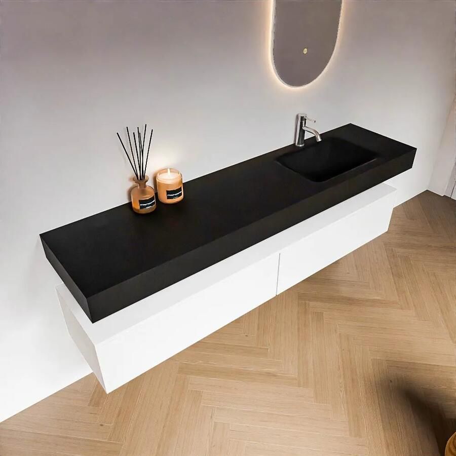 Zaro Alan badmeubel 190cm talc 2 lades met vrijhangende wastafel cloud rechts 1 kraangat urban