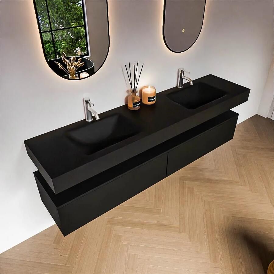 Zaro Alan badmeubel 190cm urban 2 lades met vrijhangende wastafel cloud dubbel 2 kraangaten urban