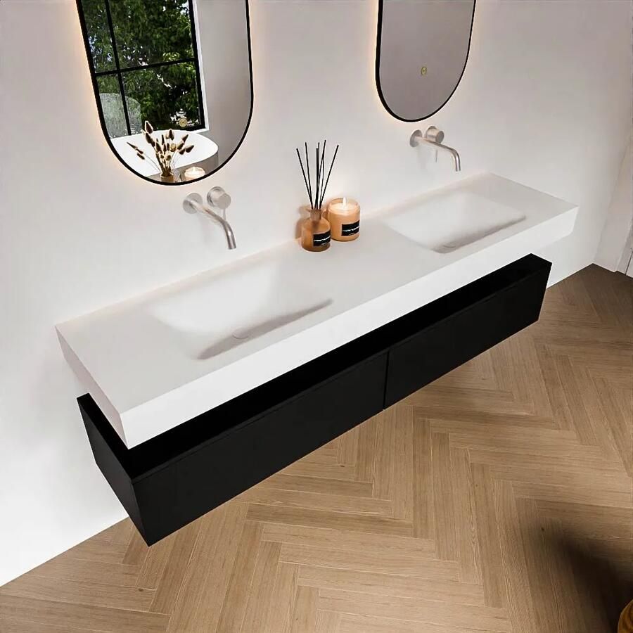 Zaro Alan badmeubel 190cm urban 2 lades met vrijhangende wastafel cloud dubbel zonder kraangat talc