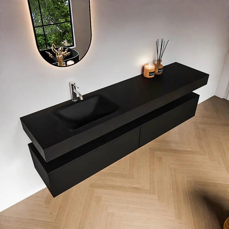 Zaro Alan badmeubel 190cm urban 2 lades met vrijhangende wastafel cloud links 1 kraangat urban