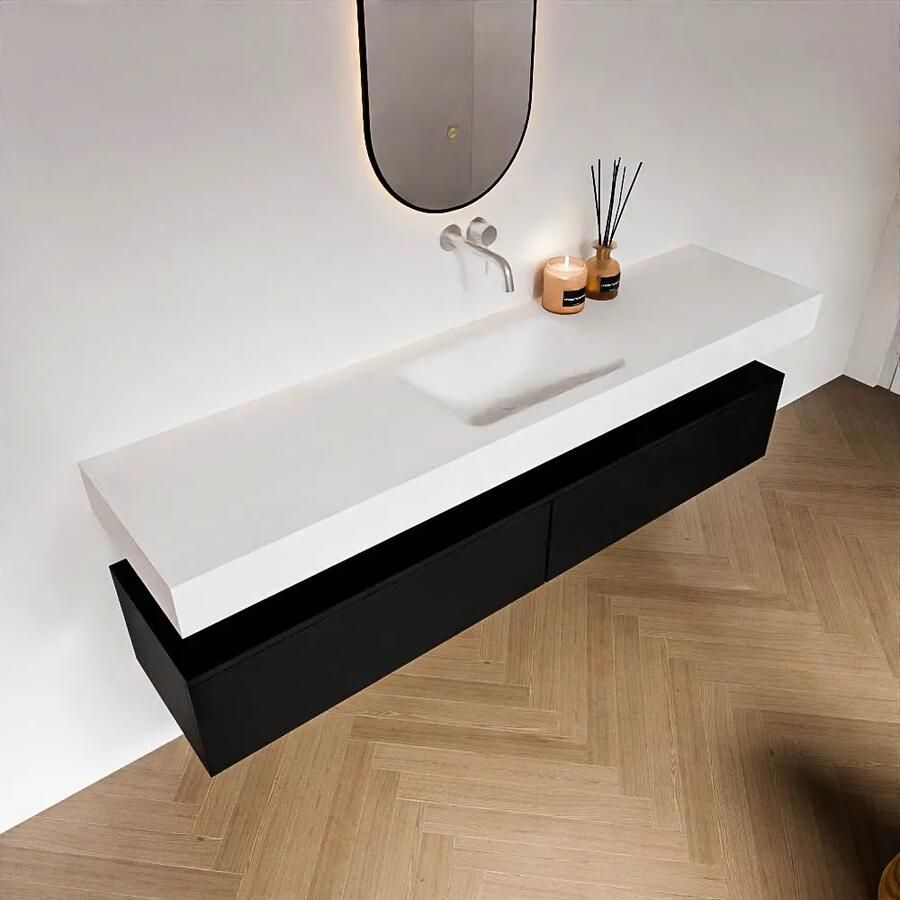 Zaro Alan badmeubel 190cm urban 2 lades met vrijhangende wastafel cloud midden zonder kraangat talc