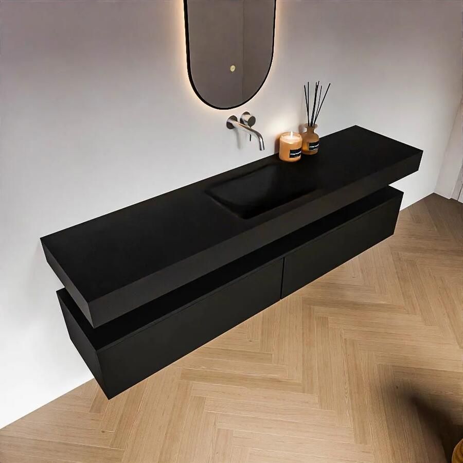 Zaro Alan badmeubel 190cm urban 2 lades met vrijhangende wastafel cloud midden zonder kraangat urban