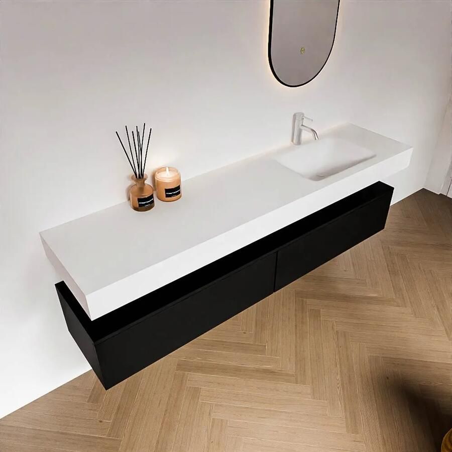 Zaro Alan badmeubel 190cm urban 2 lades met vrijhangende wastafel cloud rechts 1 kraangat talc