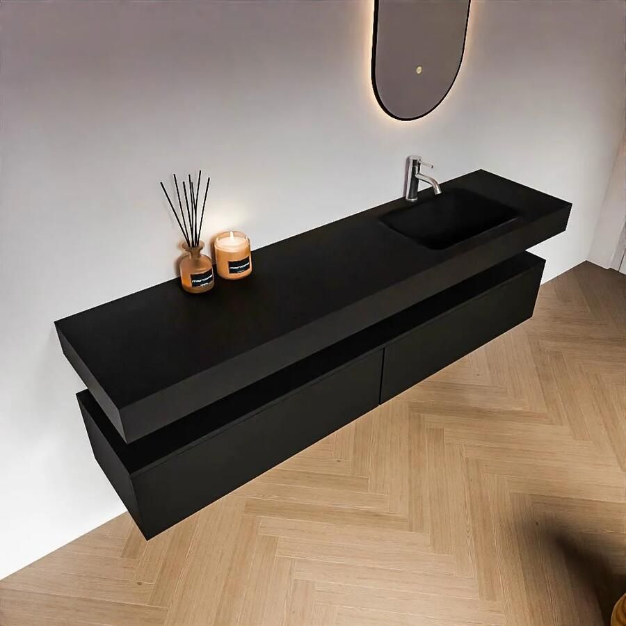 Zaro Alan badmeubel 190cm urban 2 lades met vrijhangende wastafel cloud rechts 1 kraangat urban