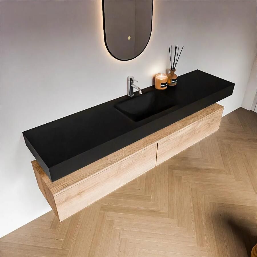 Zaro Alan badmeubel 190cm washed oak 2 lades met vrijhangende wastafel cloud midden 1 kraangat urban