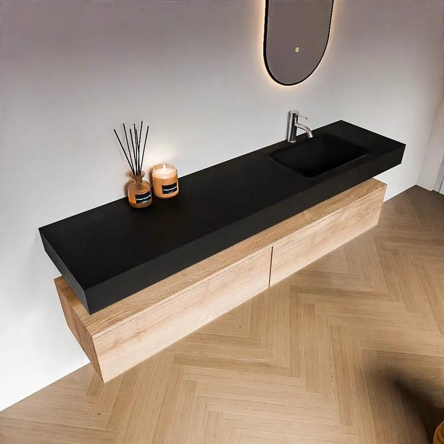 Zaro Alan badmeubel 190cm washed oak 2 lades met vrijhangende wastafel cloud rechts 1 kraangat urban