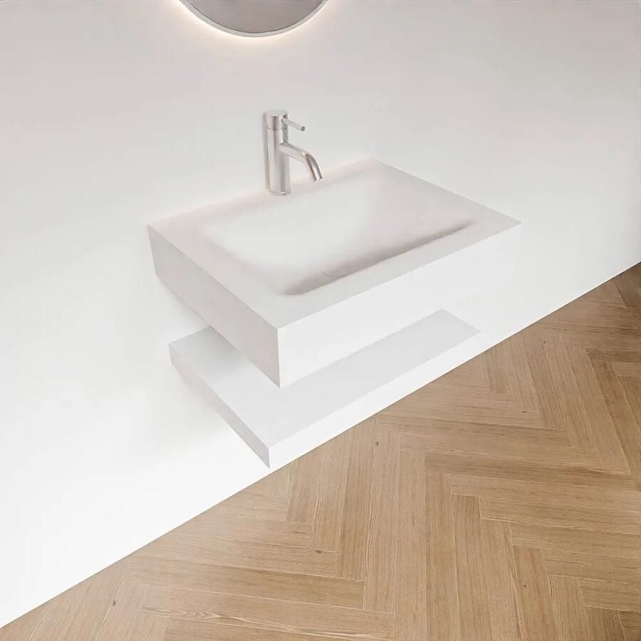 Zaro Alan badmeubel 60cm met planchet talc en vrijhangende wastafel cloud midden 1 kraangat talc