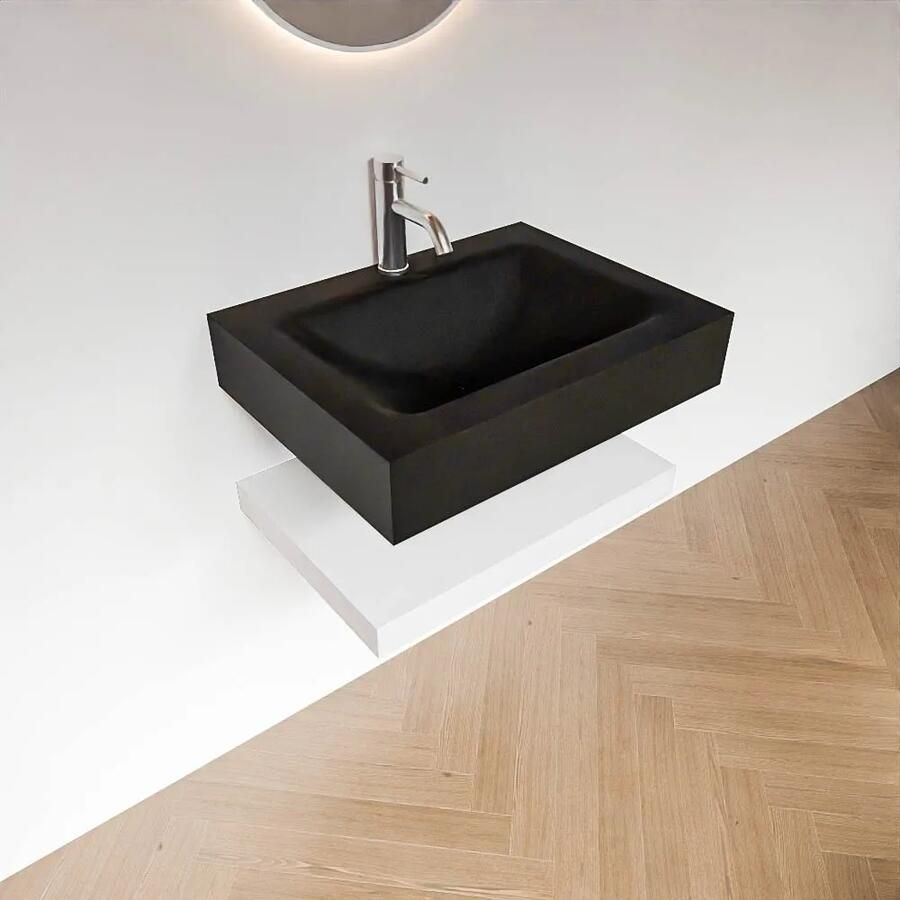 Zaro Alan badmeubel 60cm met planchet talc en vrijhangende wastafel cloud midden 1 kraangat urban