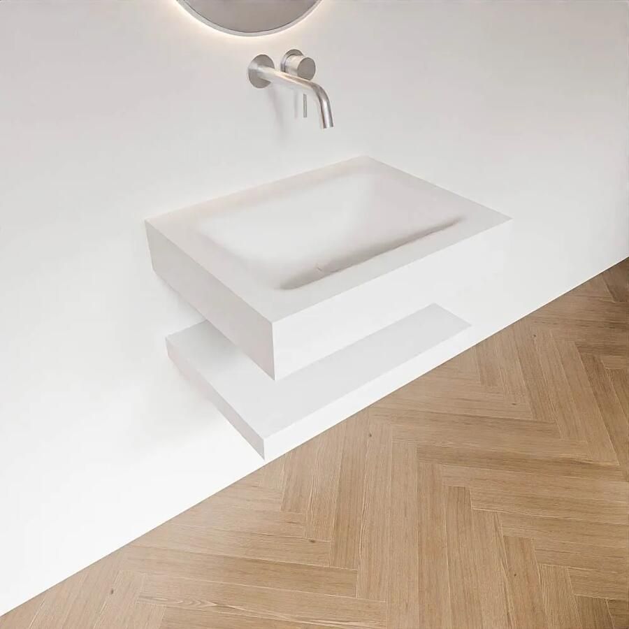 Zaro Alan badmeubel 60cm met planchet talc en vrijhangende wastafel cloud midden zonder kraangat talc