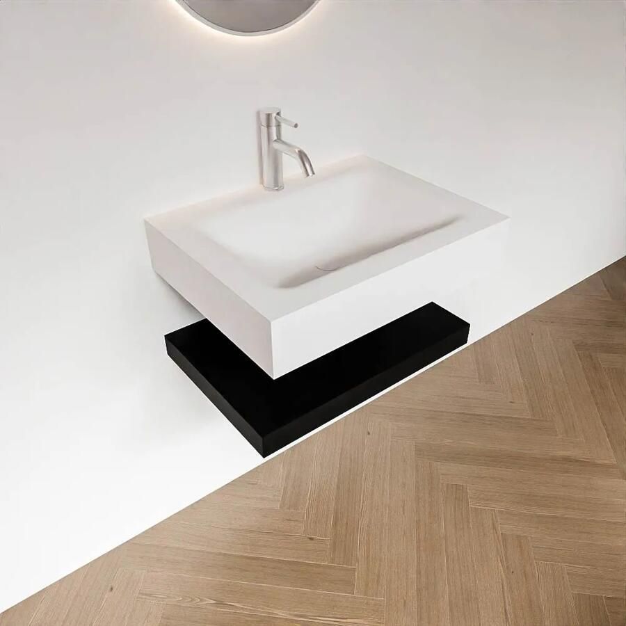 Zaro Alan badmeubel 60cm met planchet urban en vrijhangende wastafel cloud midden 1 kraangat talc