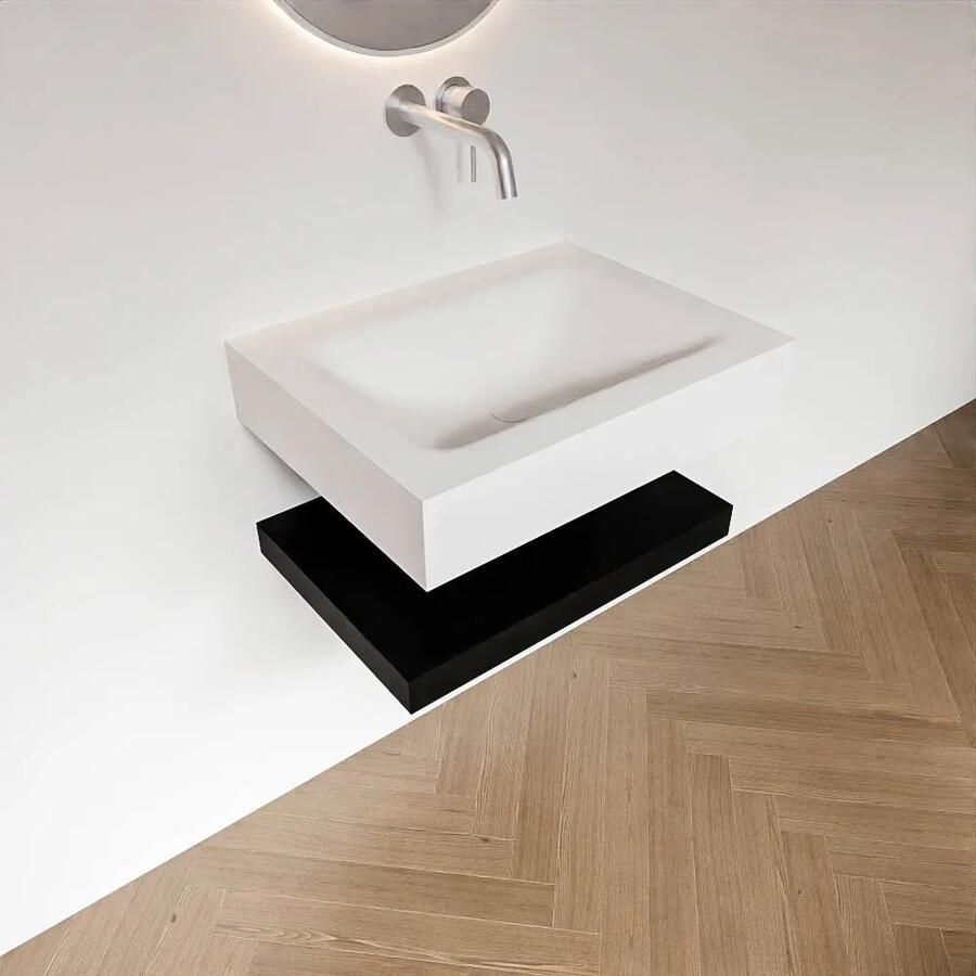 Zaro Alan badmeubel 60cm met planchet urban en vrijhangende wastafel cloud midden zonder kraangat talc