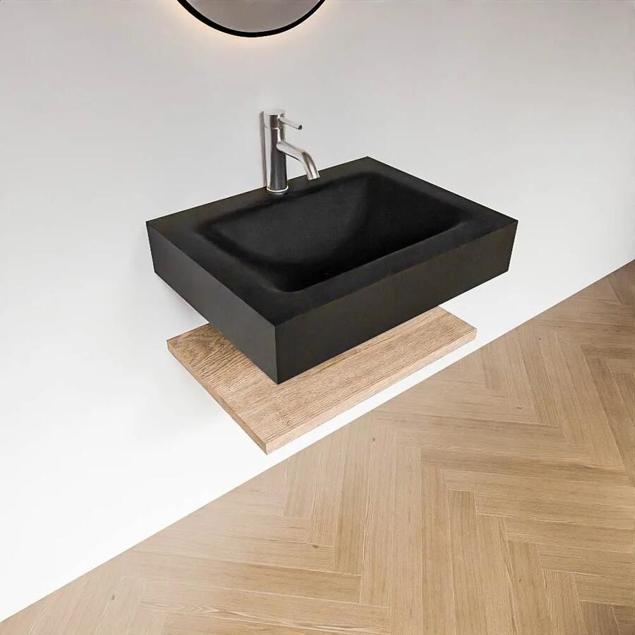 Zaro Alan badmeubel 60cm met planchet washed oak en vrijhangende wastafel cloud midden 1 kraangat urban