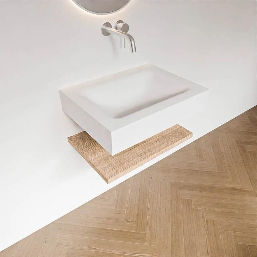 Zaro Alan badmeubel 60cm met planchet washed oak en vrijhangende wastafel cloud midden zonder kraangat talc