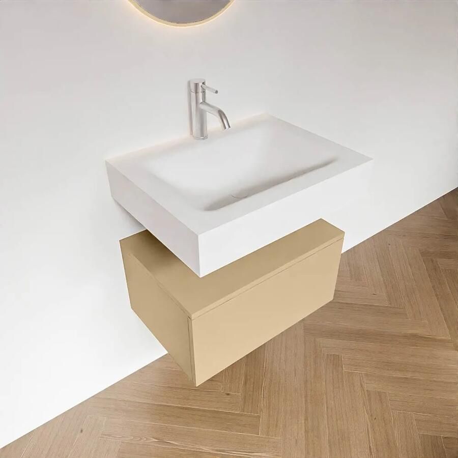 Zaro Alan badmeubel 60cm sand 1 lade met vrijhangende wastafel cloud midden 1 kraangat talc
