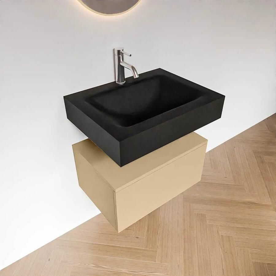 Zaro Alan badmeubel 60cm sand 1 lade met vrijhangende wastafel cloud midden 1 kraangat urban