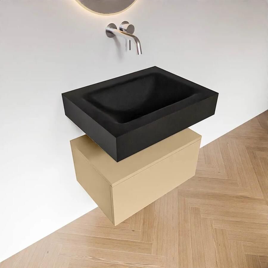 Zaro Alan badmeubel 60cm sand 1 lade met vrijhangende wastafel cloud midden zonder kraangat urban