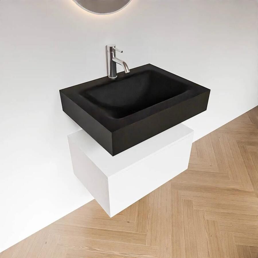 Zaro Alan badmeubel 60cm talc 1 lade met vrijhangende wastafel cloud midden 1 kraangat urban