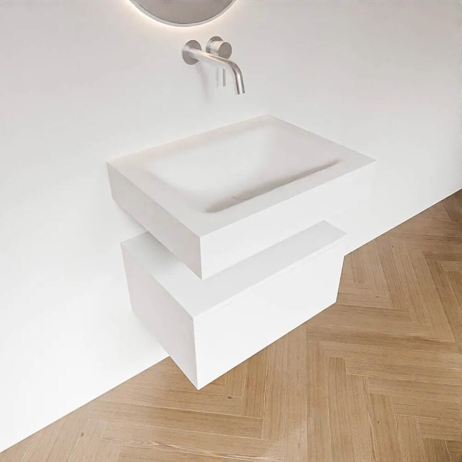 Zaro Alan badmeubel 60cm talc 1 lade met vrijhangende wastafel cloud midden zonder kraangat talc