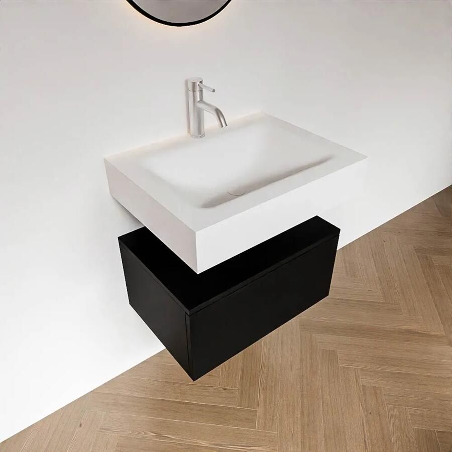 Zaro Alan badmeubel 60cm urban 1 lade met vrijhangende wastafel cloud midden 1 kraangat talc