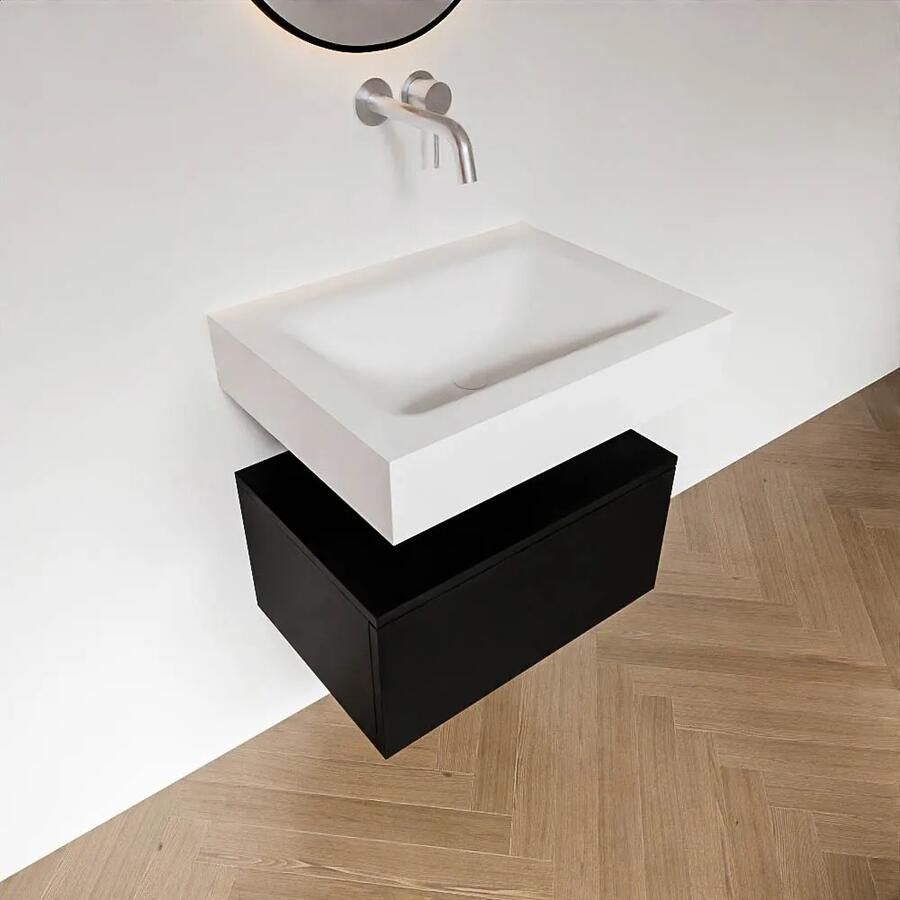 Zaro Alan badmeubel 60cm urban 1 lade met vrijhangende wastafel cloud midden zonder kraangat talc