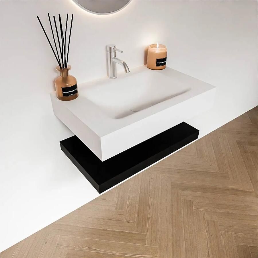 Zaro Alan badmeubel 70cm met planchet urban en vrijhangende wastafel cloud midden 1 kraangat talc