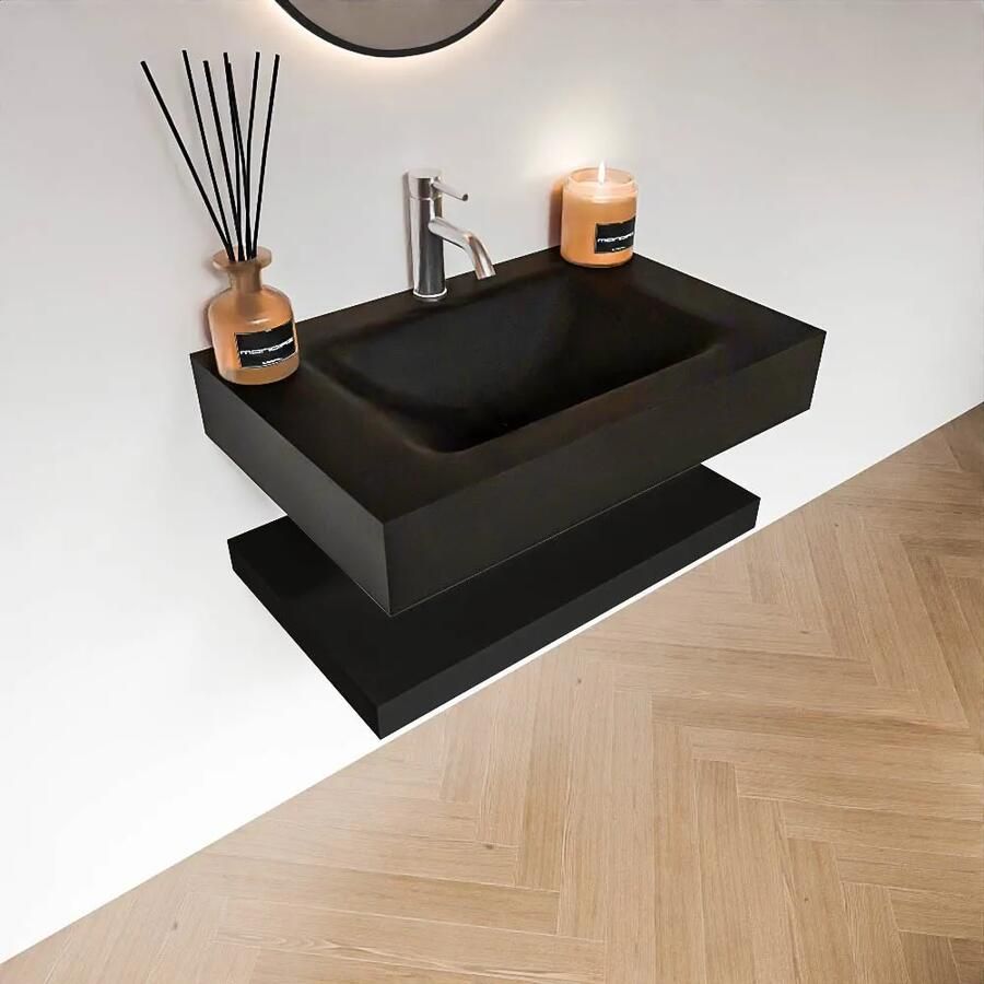 Zaro Alan badmeubel 70cm met planchet urban en vrijhangende wastafel cloud midden 1 kraangat urban