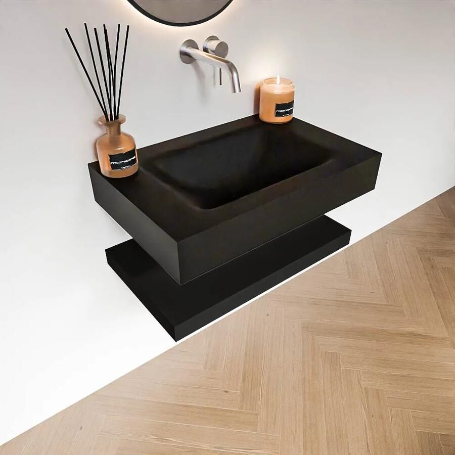 Zaro Alan badmeubel 70cm met planchet urban en vrijhangende wastafel cloud midden zonder kraangat urban