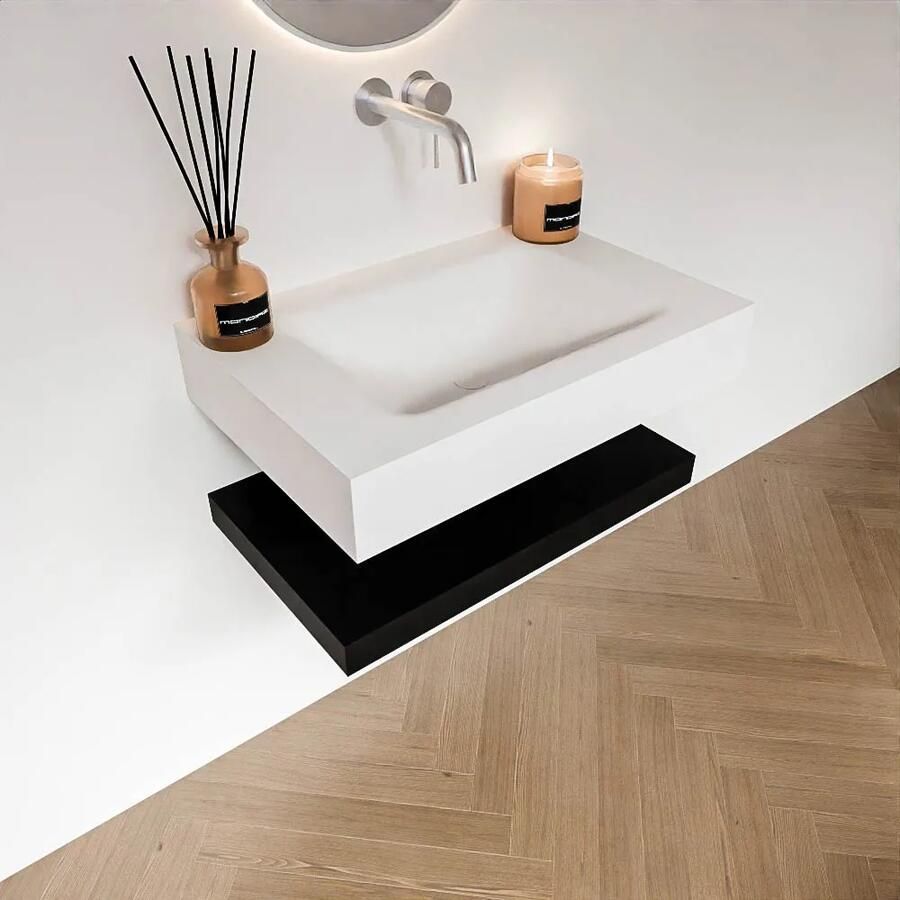 Zaro Alan badmeubel 70cm met planchet urban en vrijhangende wastafel cloud midden zonder kraangat talc