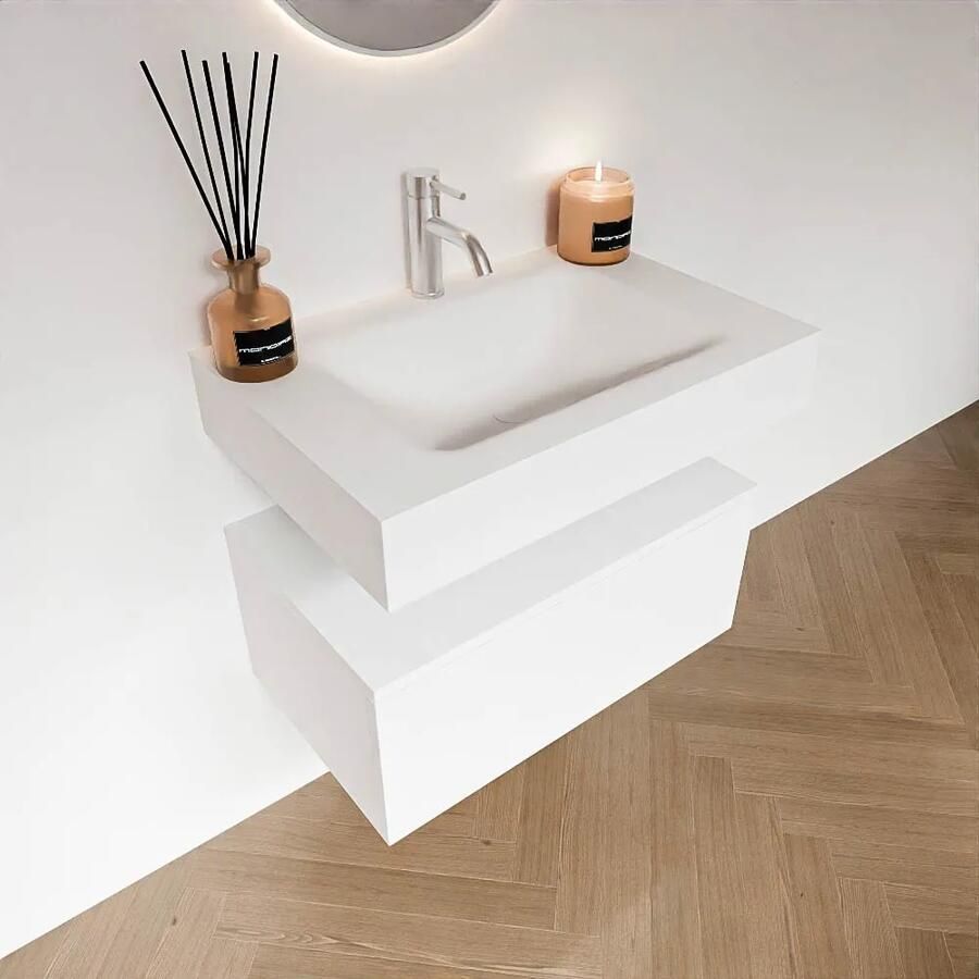 Zaro Alan badmeubel 70cm talc 1 lade met vrijhangende wastafel cloud midden 1 kraangat talc