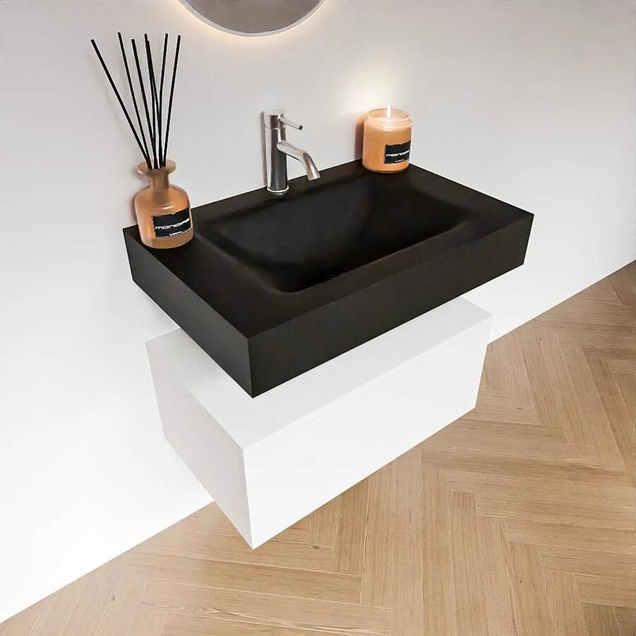 Zaro Alan badmeubel 70cm talc 1 lade met vrijhangende wastafel cloud midden 1 kraangat urban