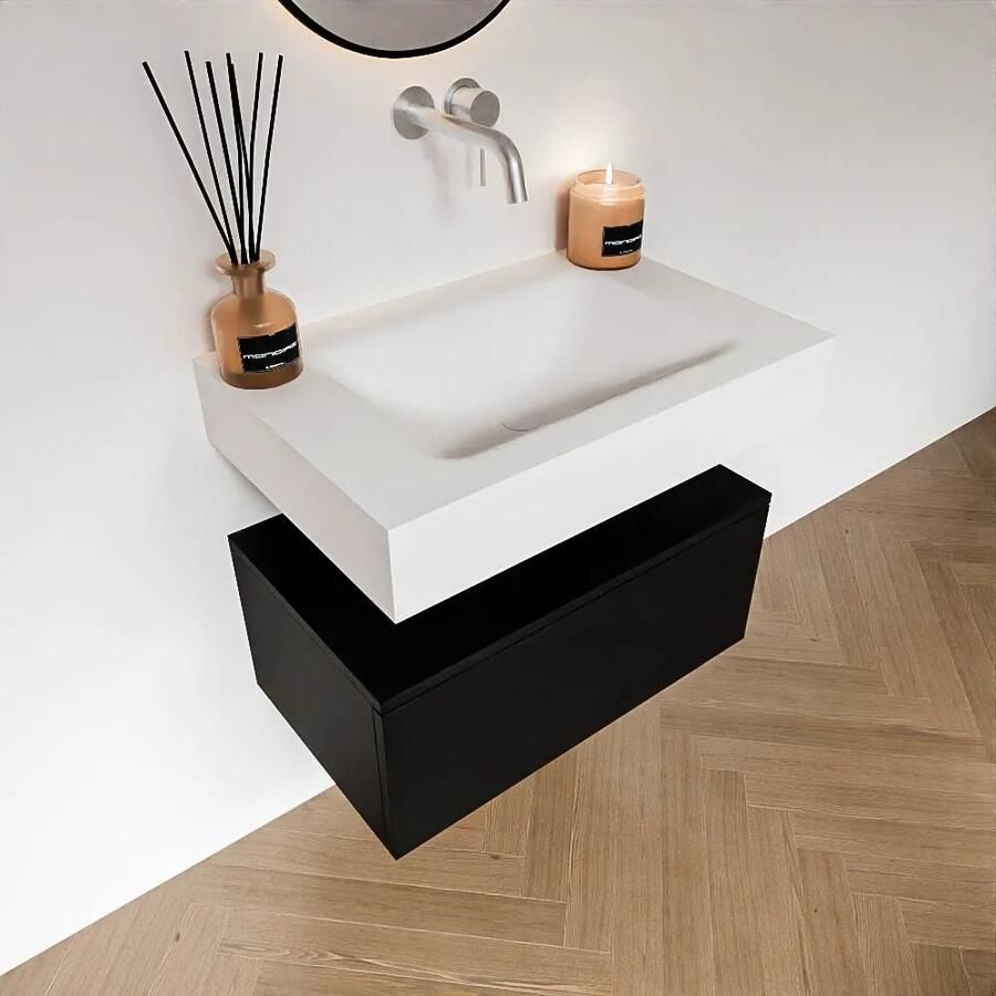 Zaro Alan badmeubel 70cm urban 1 lade met vrijhangende wastafel cloud midden zonder kraangat talc