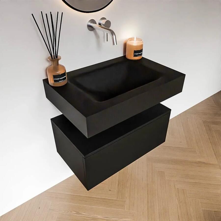 Zaro Alan badmeubel 70cm urban 1 lade met vrijhangende wastafel cloud midden zonder kraangat urban