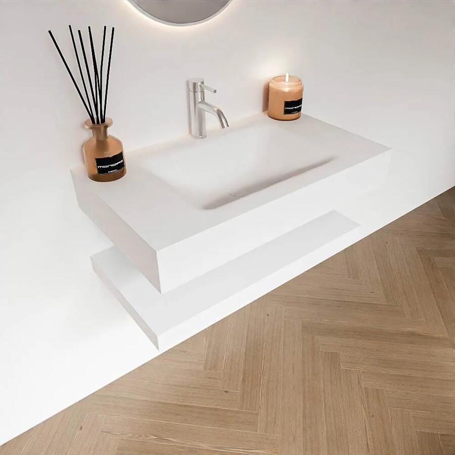 Zaro Alan badmeubel 80cm met planchet talc en vrijhangende wastafel cloud midden 1 kraangat talc