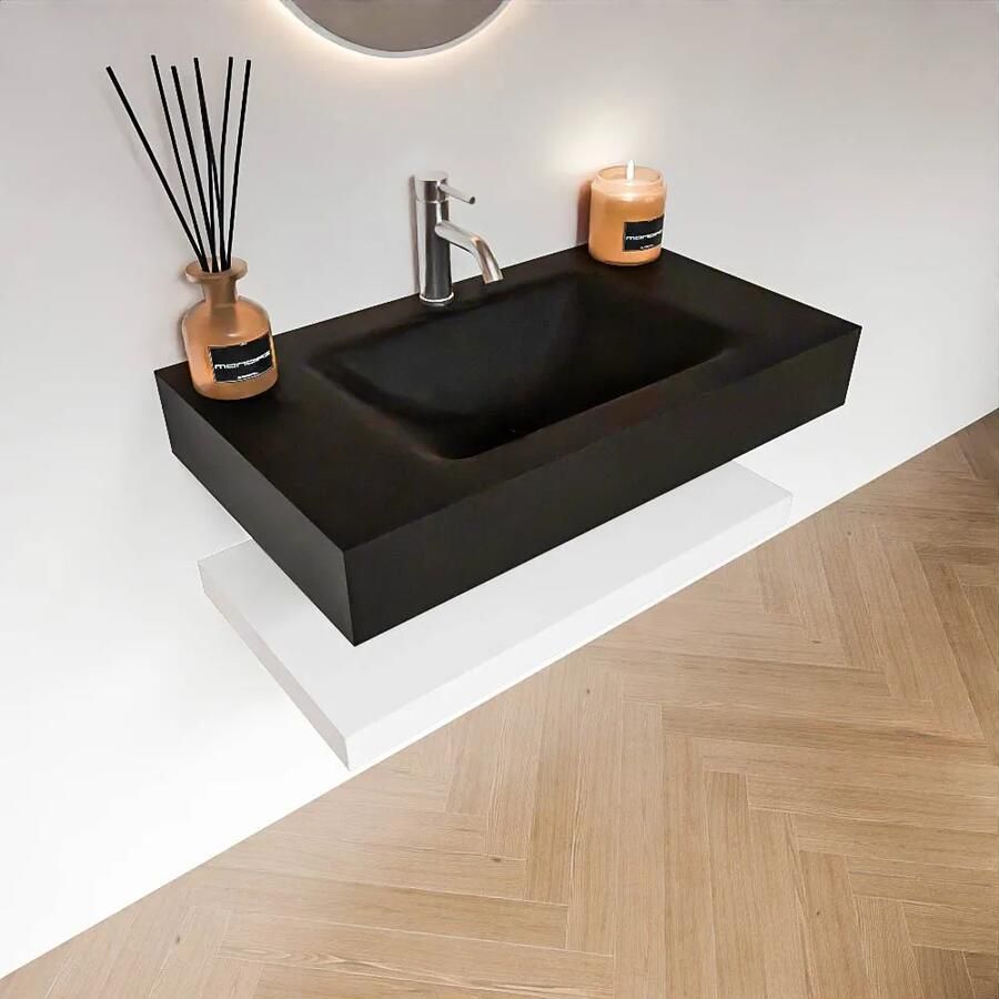 Zaro Alan badmeubel 80cm met planchet talc en vrijhangende wastafel cloud midden 1 kraangat urban