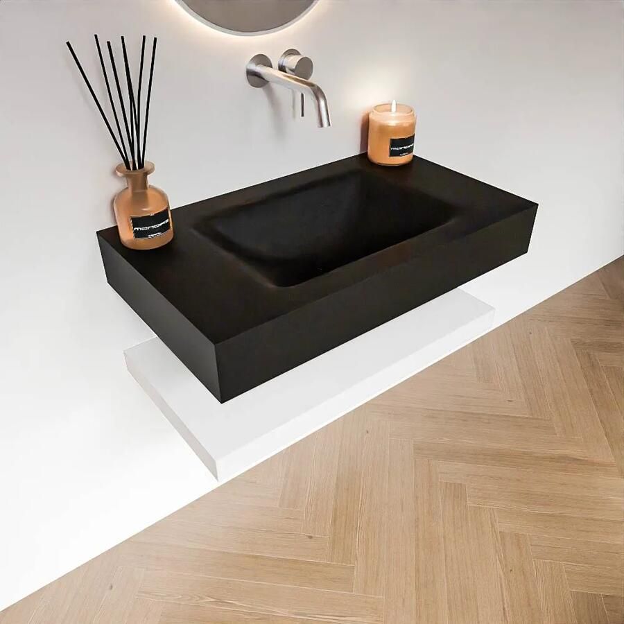 Zaro Alan badmeubel 80cm met planchet talc en vrijhangende wastafel cloud midden zonder kraangat urban