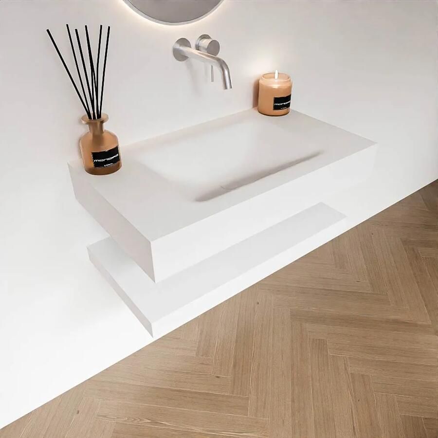 Zaro Alan badmeubel 80cm met planchet talc en vrijhangende wastafel cloud midden zonder kraangat talc