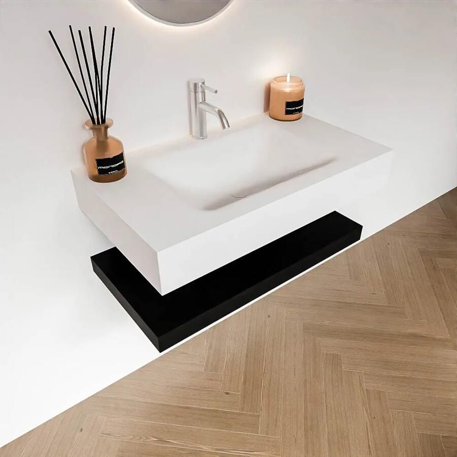 Zaro Alan badmeubel 80cm met planchet urban en vrijhangende wastafel cloud midden 1 kraangat talc