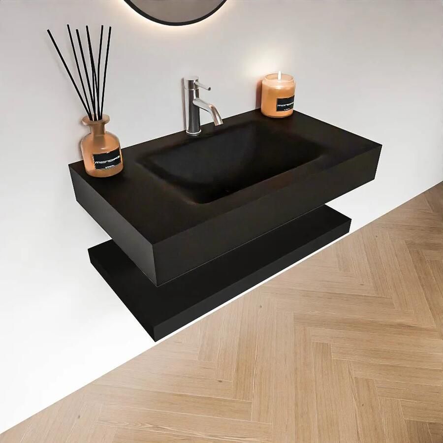 Zaro Alan badmeubel 80cm met planchet urban en vrijhangende wastafel cloud midden 1 kraangat urban