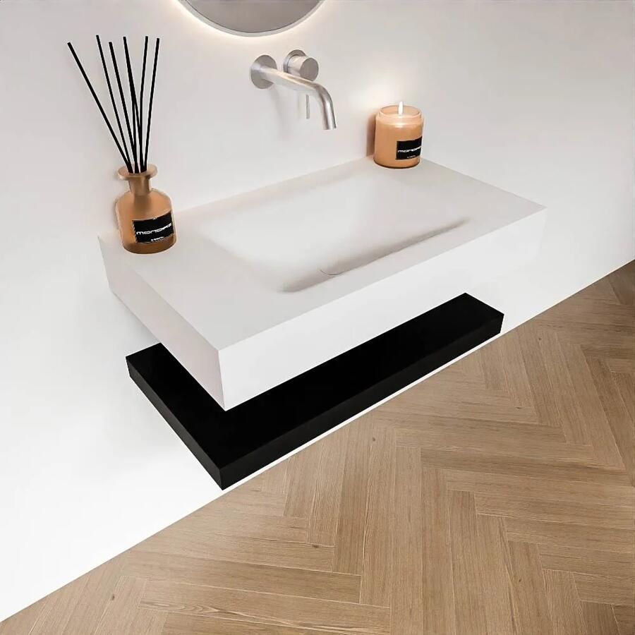 Zaro Alan badmeubel 80cm met planchet urban en vrijhangende wastafel cloud midden zonder kraangat talc