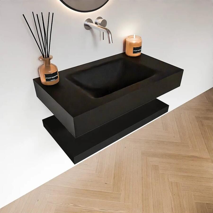 Zaro Alan badmeubel 80cm met planchet urban en vrijhangende wastafel cloud midden zonder kraangat urban