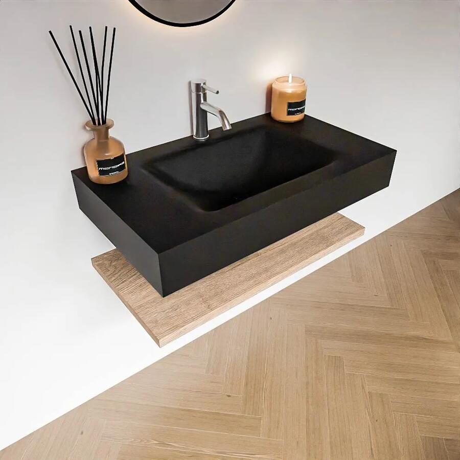 Zaro Alan badmeubel 80cm met planchet washed oak en vrijhangende wastafel cloud midden 1 kraangat urban