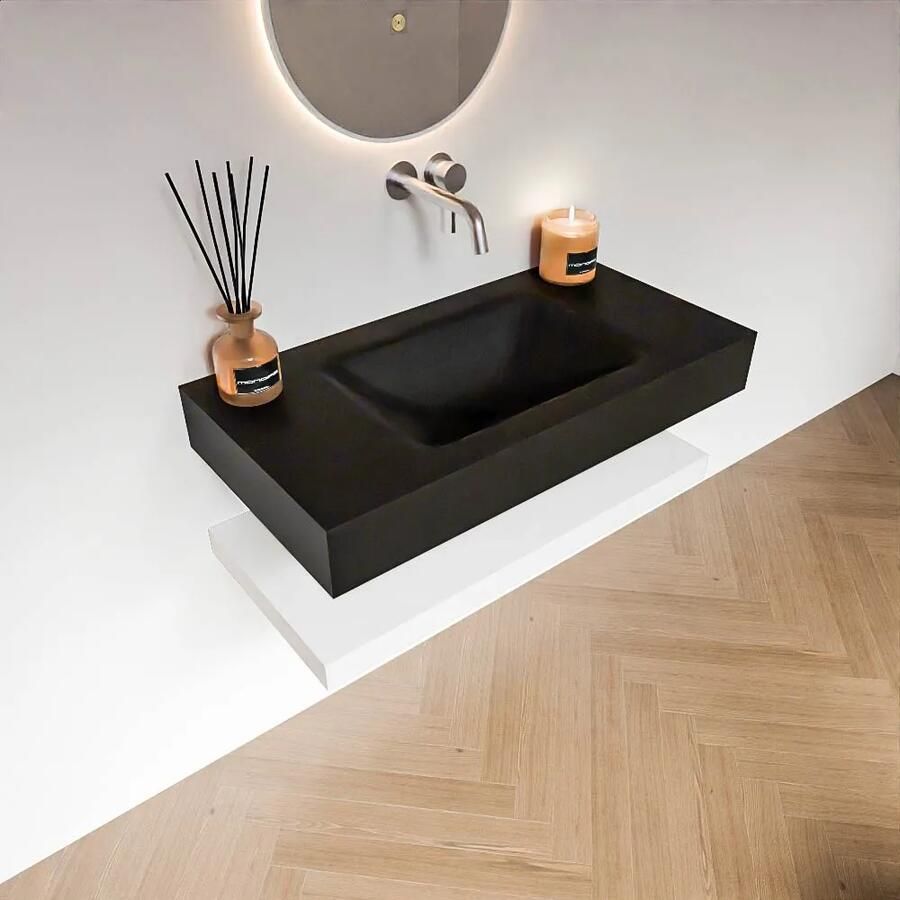 Zaro Alan badmeubel 90cm met planchet talc en vrijhangende wastafel cloud midden zonder kraangat urban