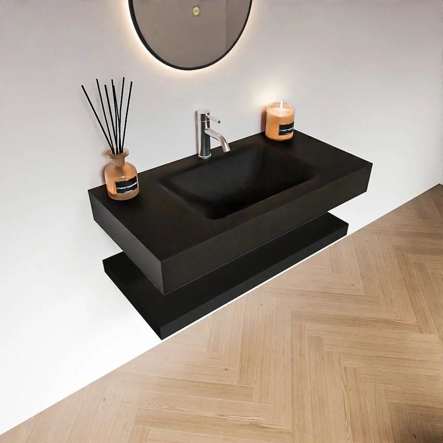 Zaro Alan badmeubel 90cm met planchet urban en vrijhangende wastafel cloud midden 1 kraangat urban