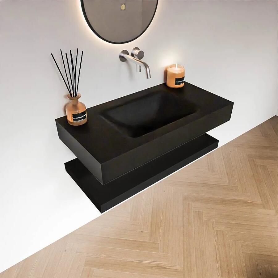 Zaro Alan badmeubel 90cm met planchet urban en vrijhangende wastafel cloud midden zonder kraangat urban