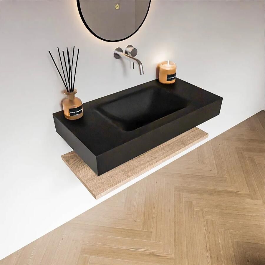 Zaro Alan badmeubel 90cm met planchet washed oak en vrijhangende wastafel cloud midden zonder kraangat urban