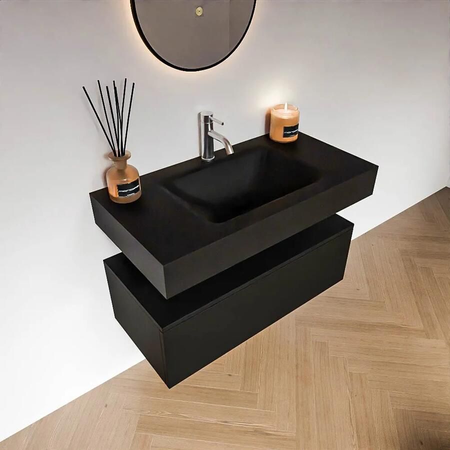 Zaro Alan badmeubel 90cm urban 1 lade met vrijhangende wastafel cloud midden 1 kraangat urban