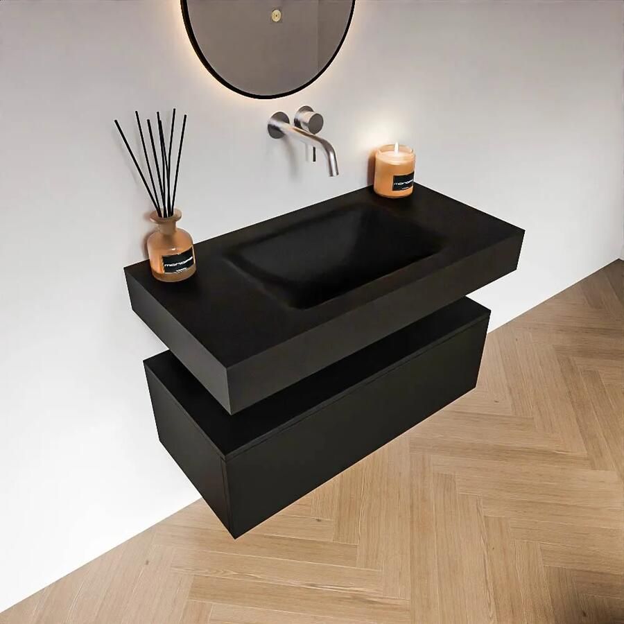 Zaro Alan badmeubel 90cm urban 1 lade met vrijhangende wastafel cloud midden zonder kraangat urban