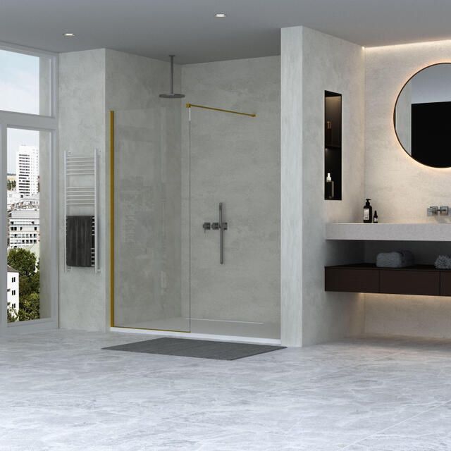 Adema Sparkle 2.0 Inloopdouche 80x200cm wandprofiel stabilisatiestang helder glas goud mat SW1381717 SW1381723 SW1381727